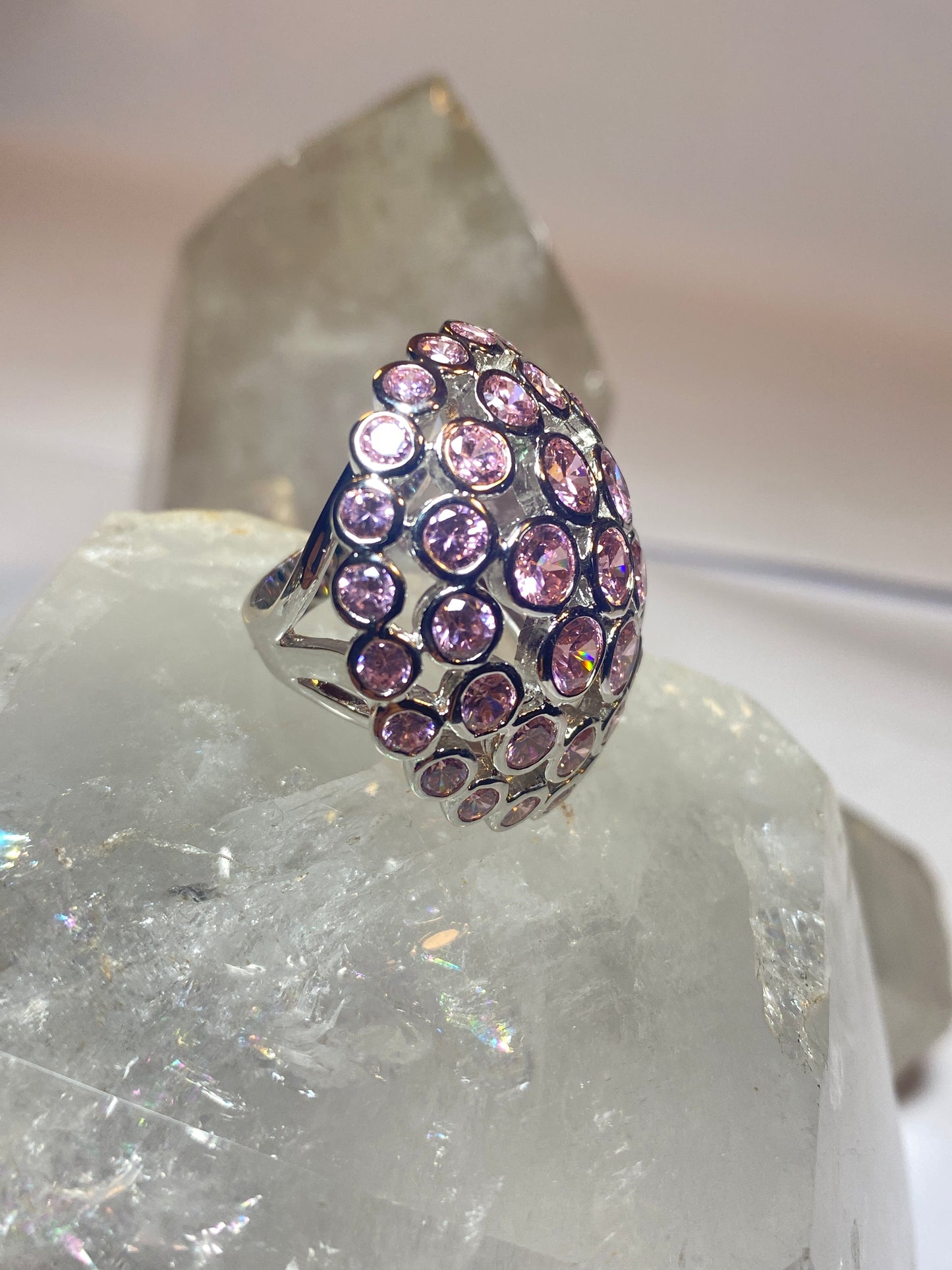 Dome ring  size 6 pink ice cocktail sterling silver women girls