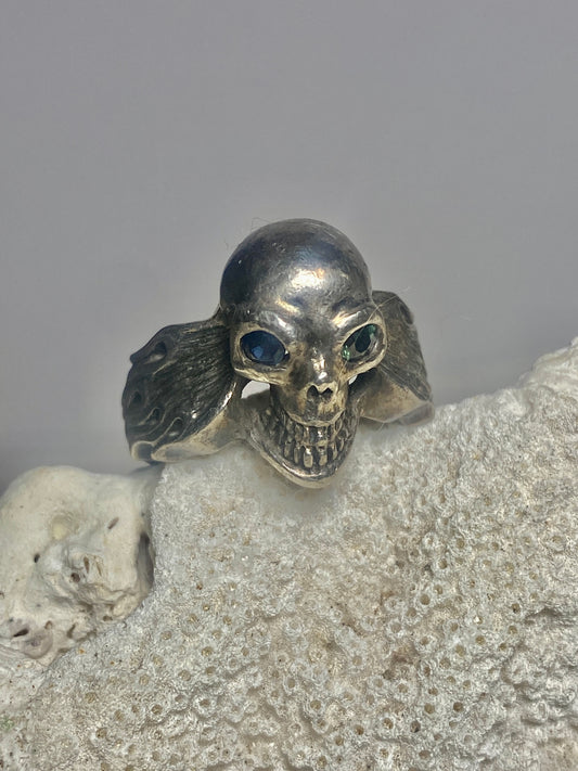 Skull ring size 8.75 biker flames band sterling silver women men