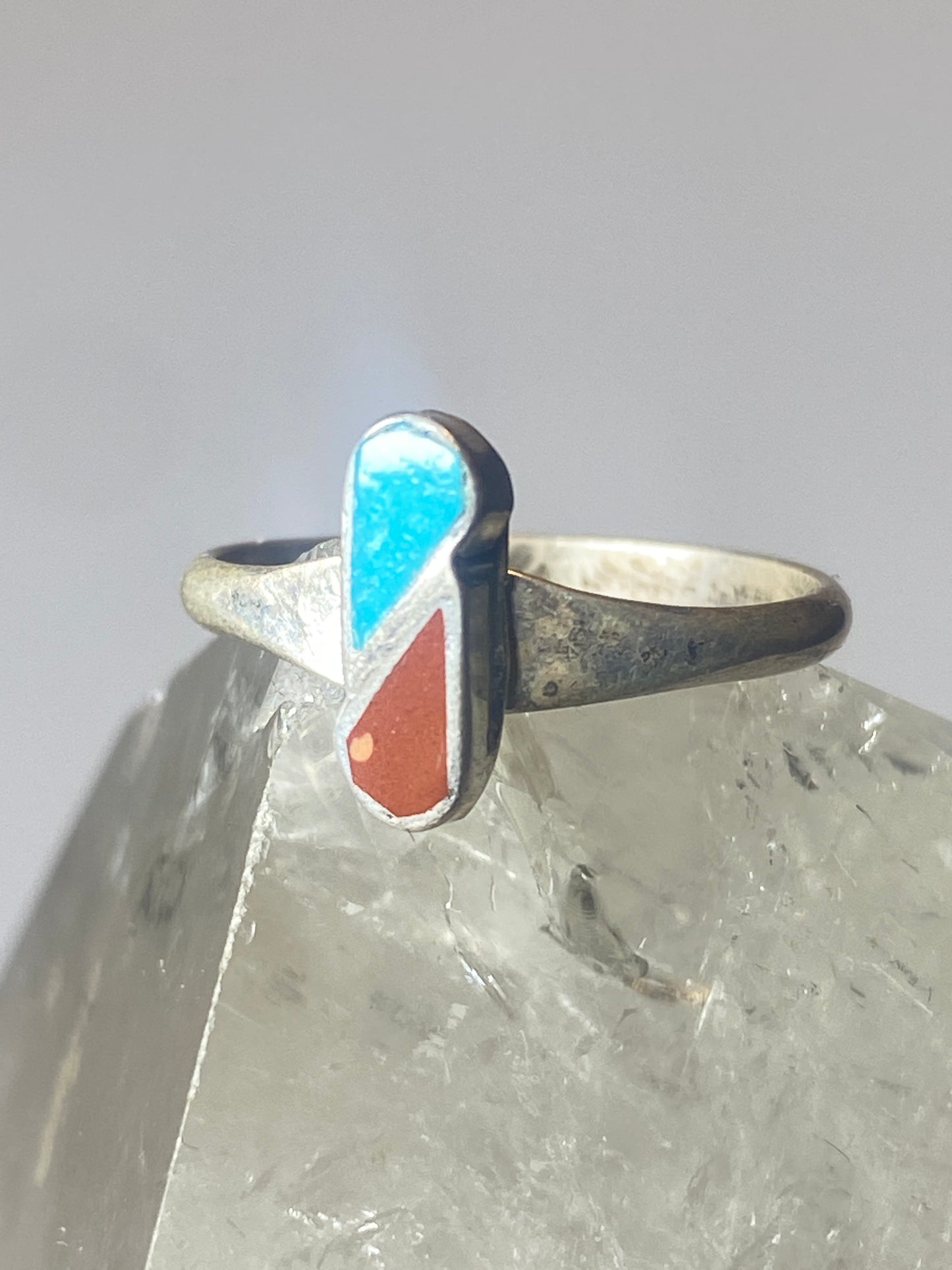 Turquoise coral ring southwest  sterling silver women girls p