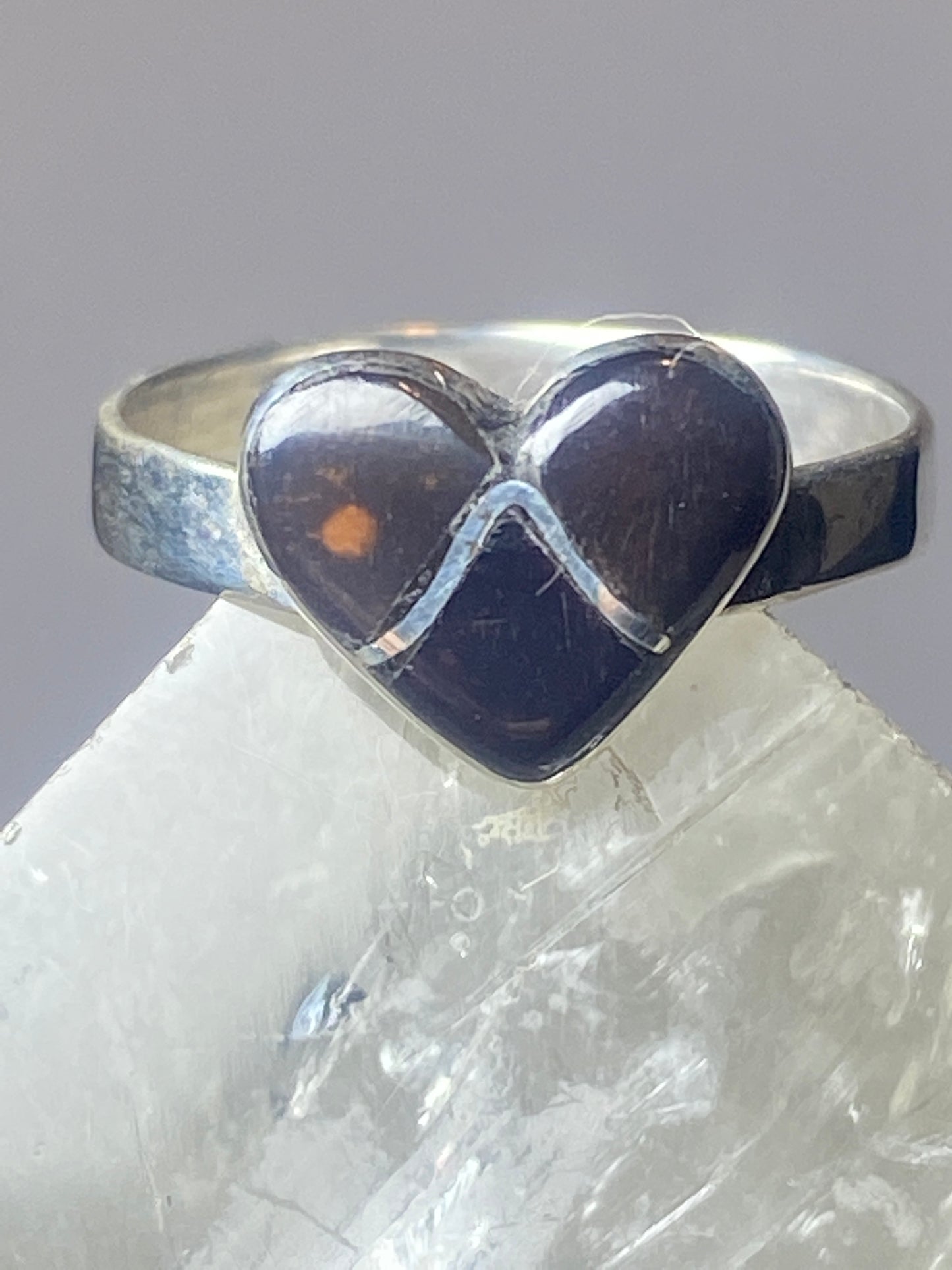 Heart ring onyx southwest sterling silver women girls dk