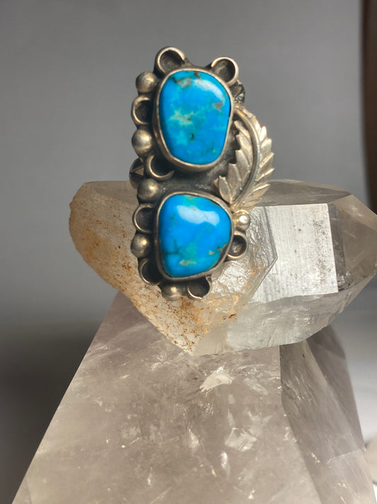 Long Turquoise ring Navajo southwest sterling silver women