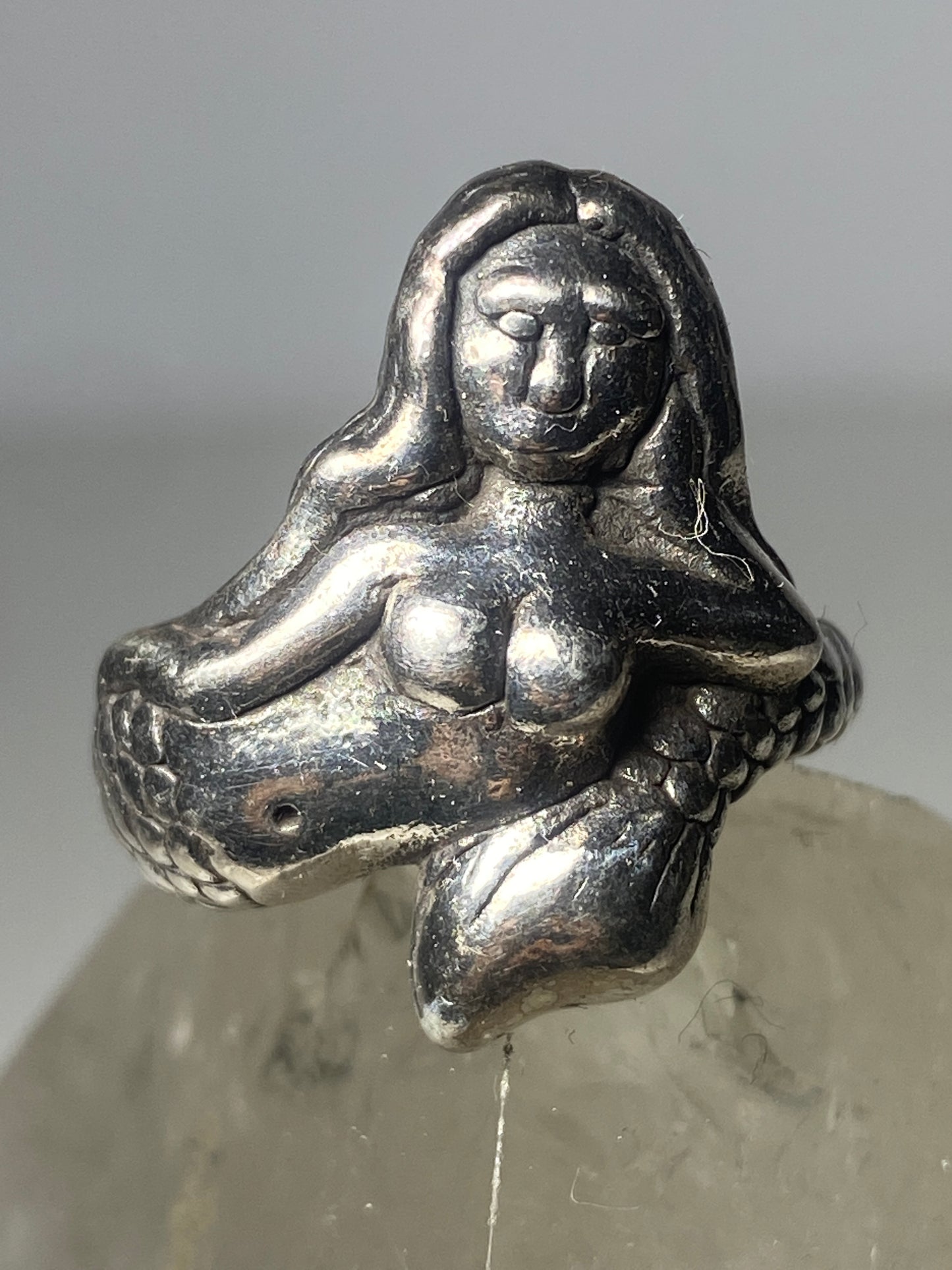 Mermaid ring figurative band sterling silver women