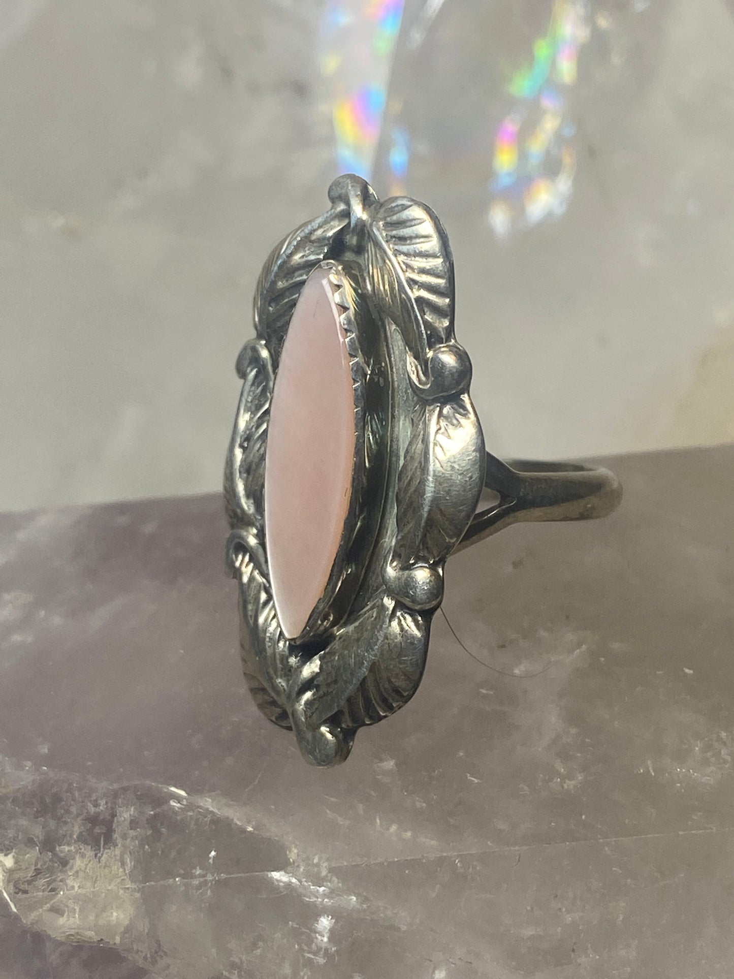 long mother of pearl ring leaves Navajo sterling silver women  girls
