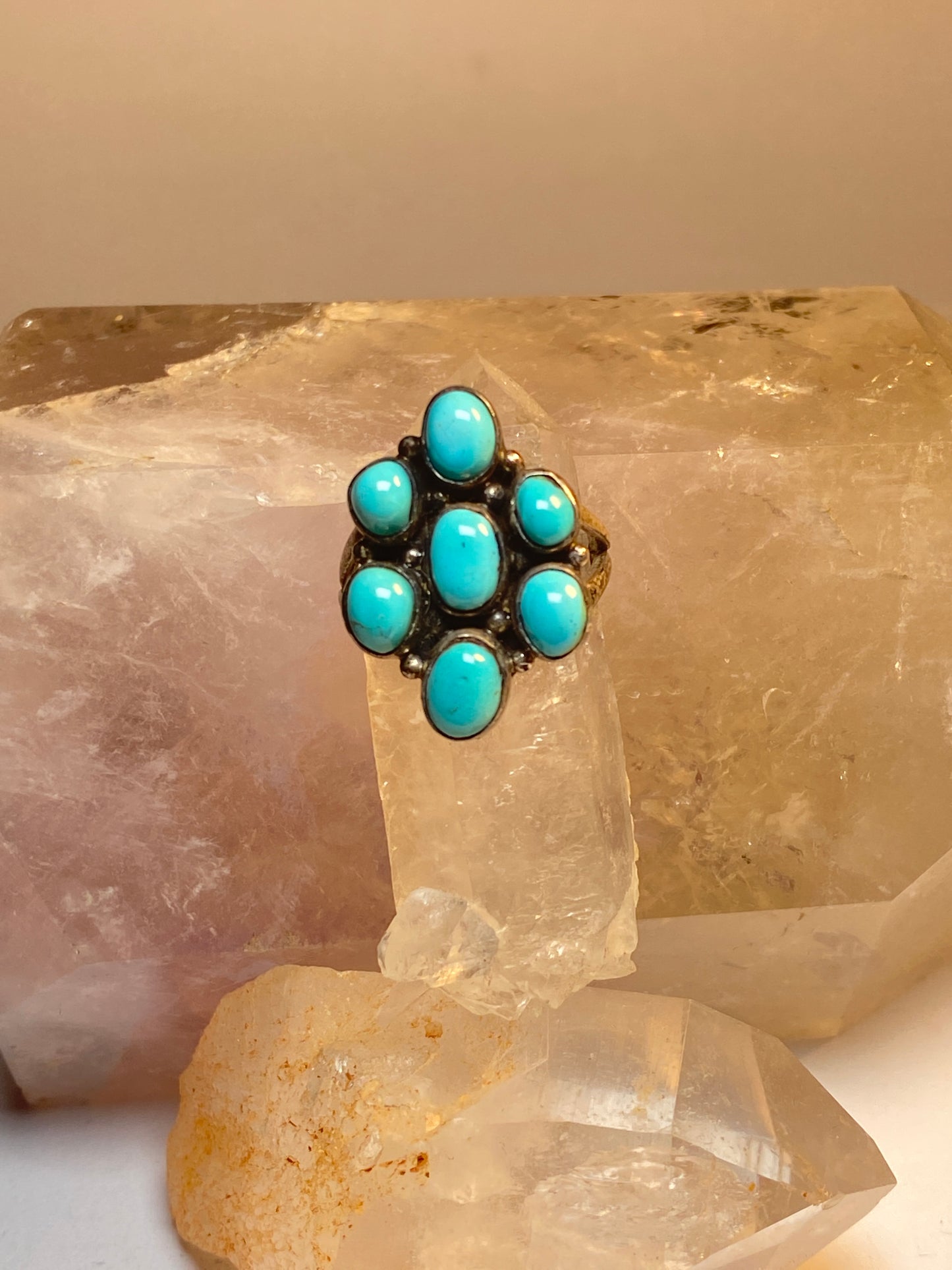 Turquoise ring Zuni flower petite point sterling silver women girls