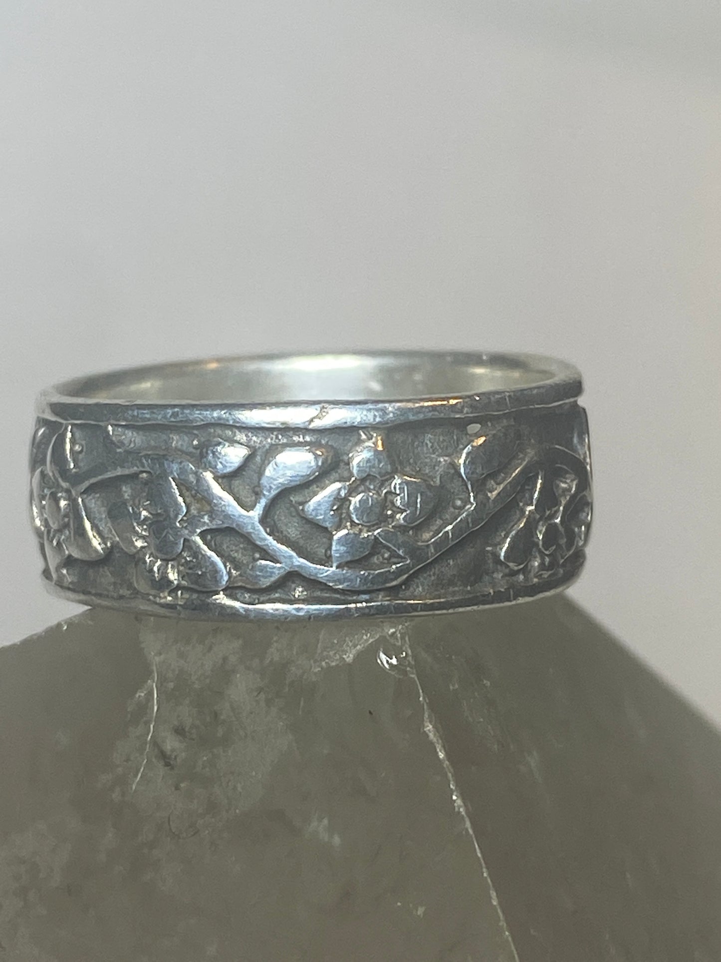 Floral ring flowers band sterling silver women girl