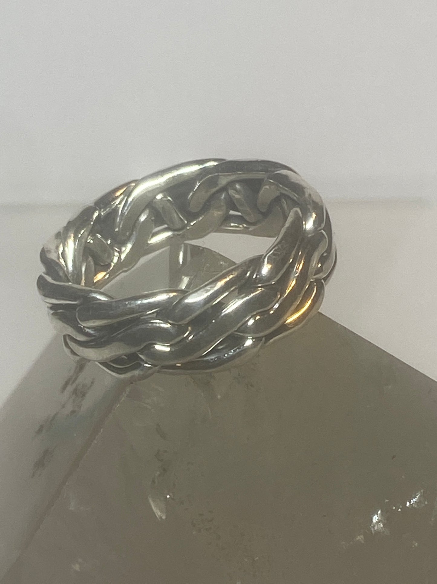 Rope ring solid band sterling silver women men