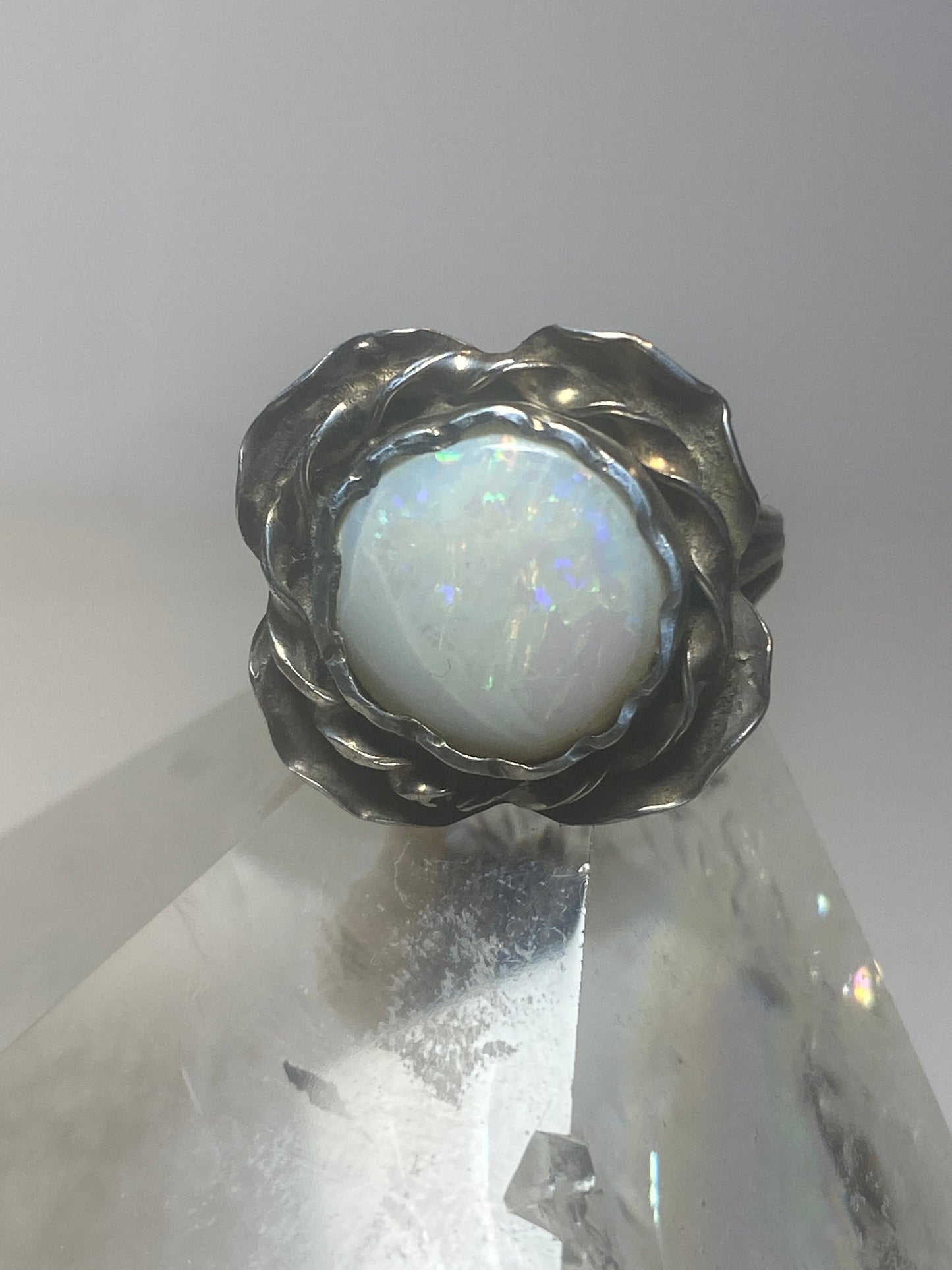 Opal ring flower band sterling silver women girls