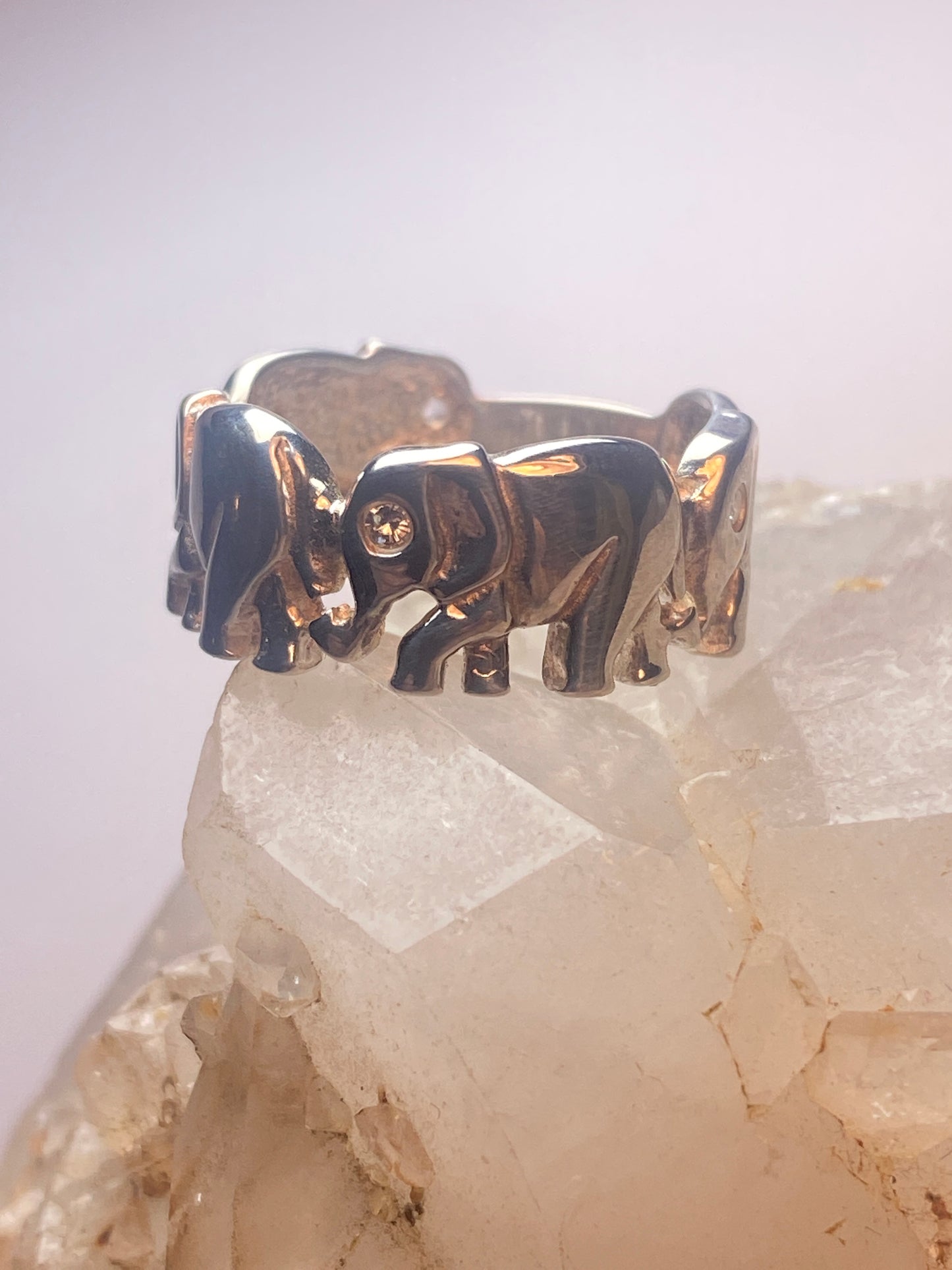 Elephant ring size 5.50 elephants band pinky crystal eyes sterling silver women girls