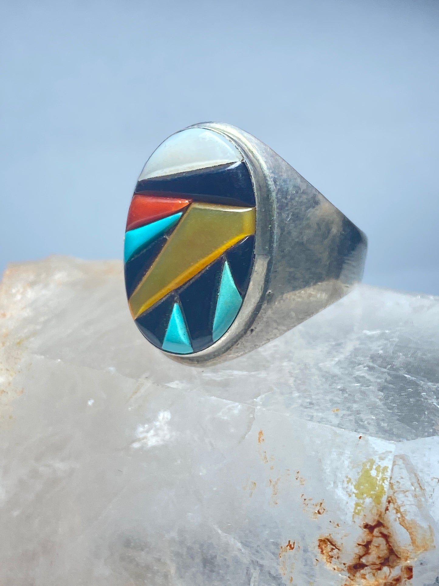 Navajo ring Turquoise coral onyx MOP southwest sterling silver women men