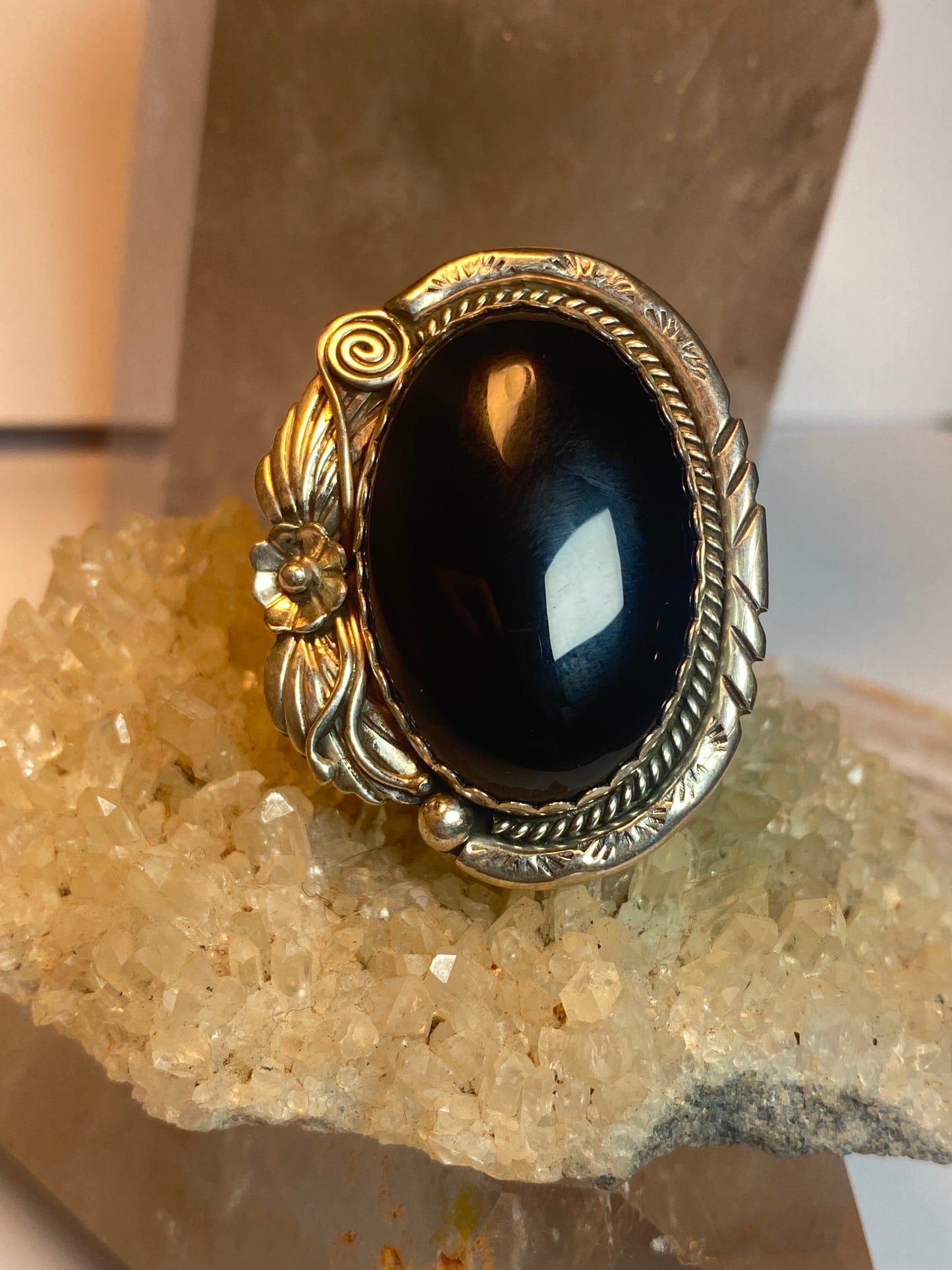 Onyx ring size 8.50 Navajo long southwest sterling silver women