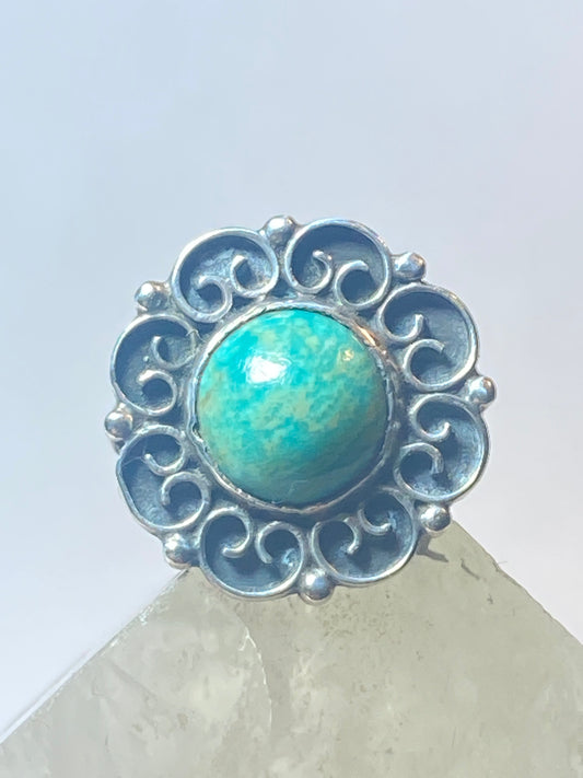 Baby ring floral Mexico greenish stone sterling pinky silver women girls