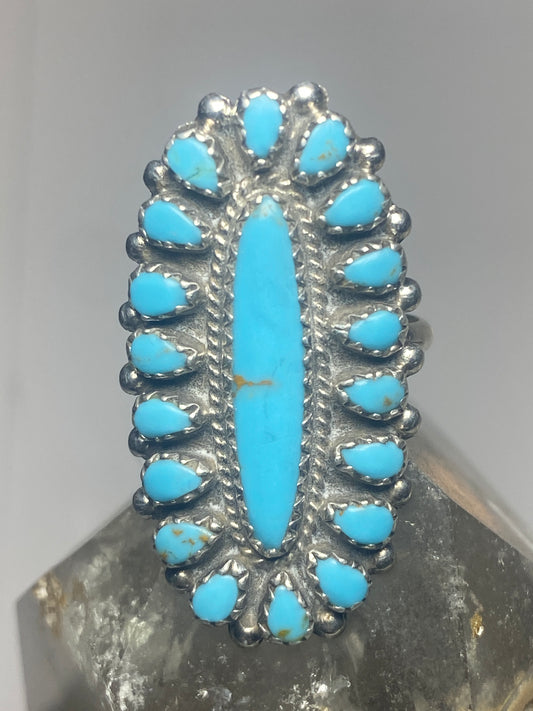 Turquoise ring size 7.25 Zuni long Petite point southwest sterling silver women