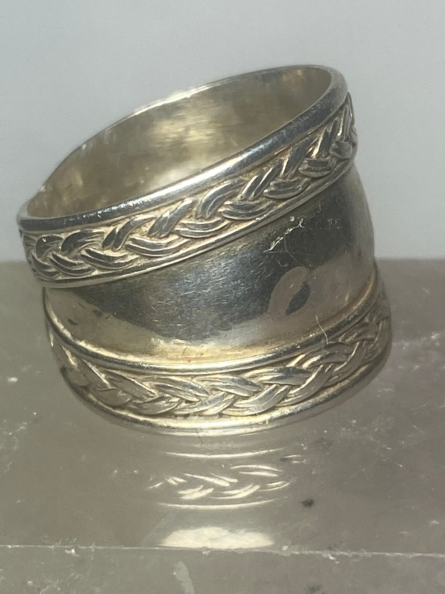 Cigar band size 7 wide rope design  ring sterling silver women girls