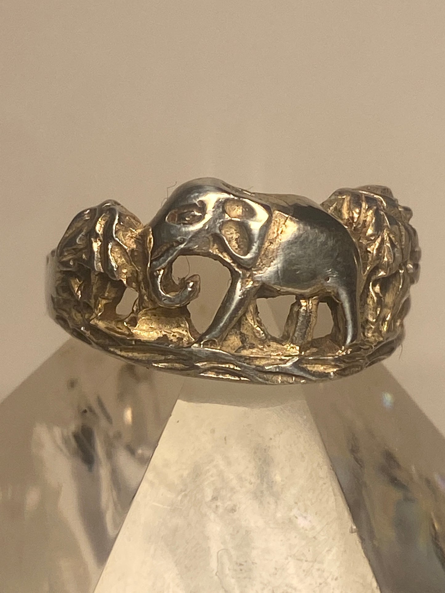 Elephant ring palm trees band sterling silver women