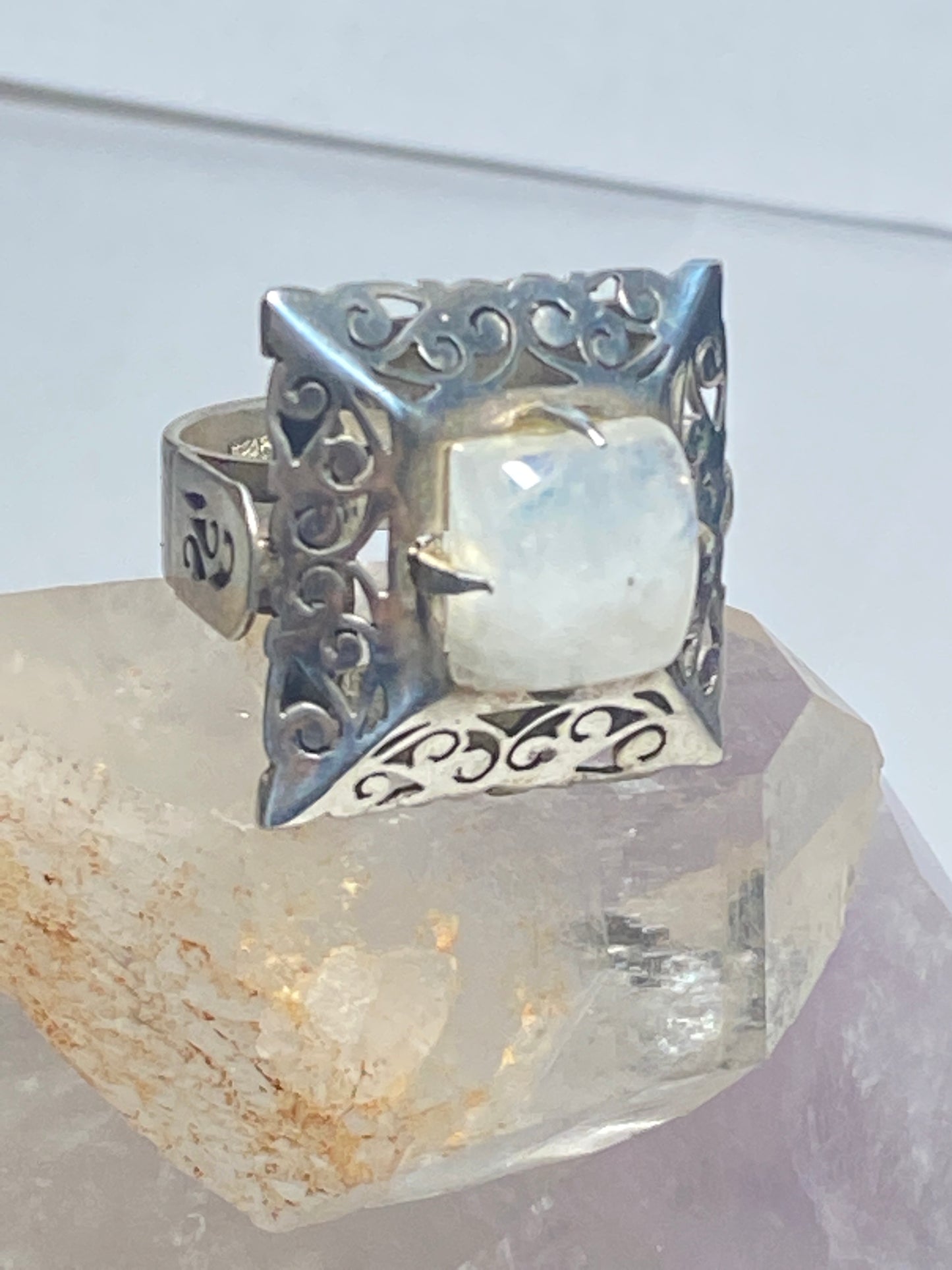 Moonstone Ring large square sterling silver women