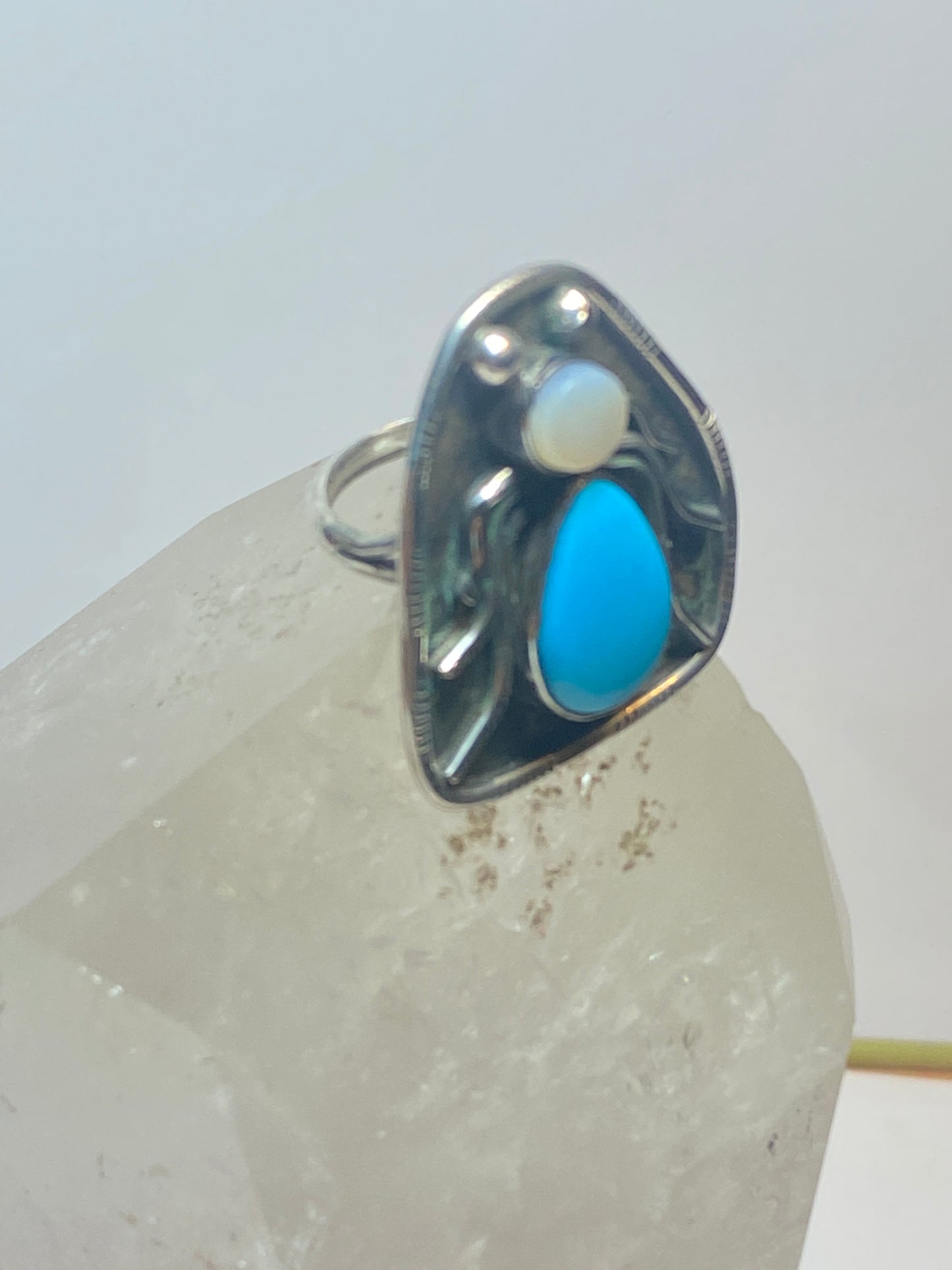 Spider ring Navajo turquoise mother of pearl sterling silver women