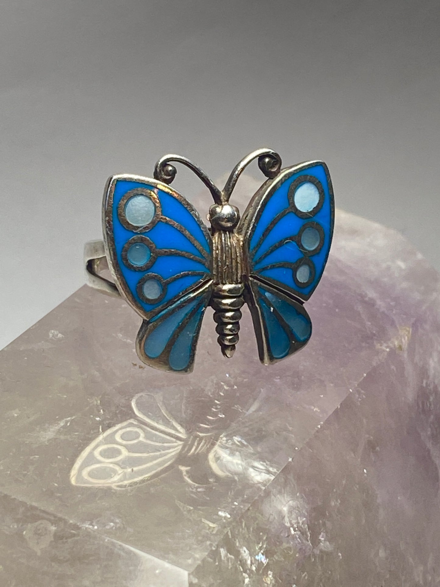 Butterfly ring size 6.75 mother of pearl sterling silver women girls
