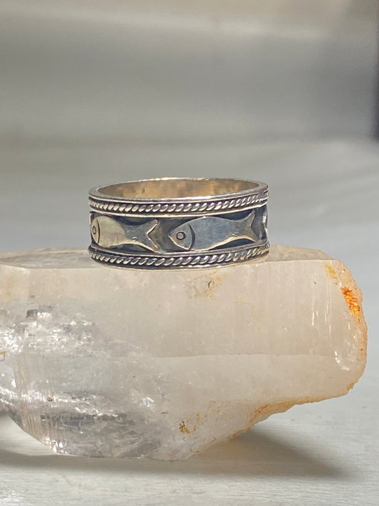 Fish ring fishermen band sterling silver women men