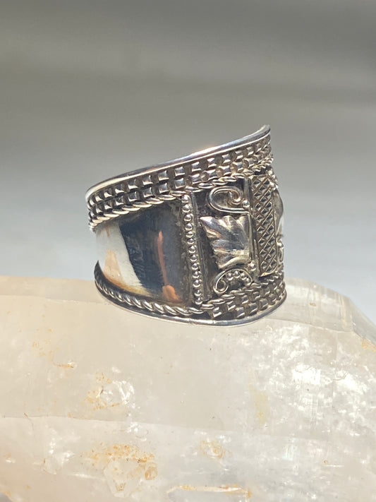 Cigar band size 8 wide leaves band sterling silver women girls