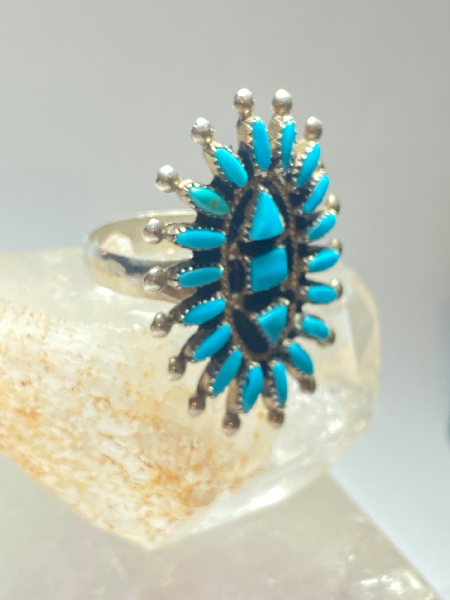 Turquoise ring size 9.25 Zuni petite point long  sterling silver women girls