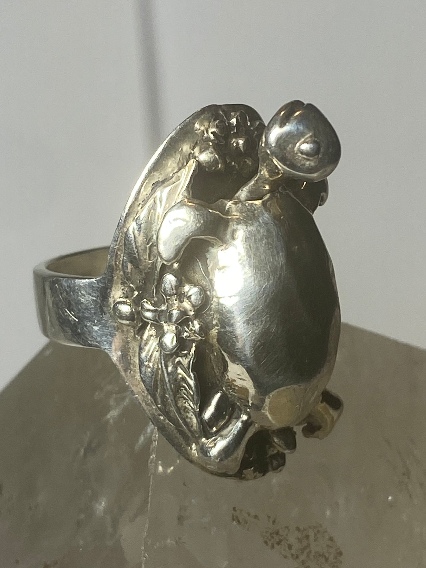 Turtle ring moving head Mexico floral  band sterling silver women girls