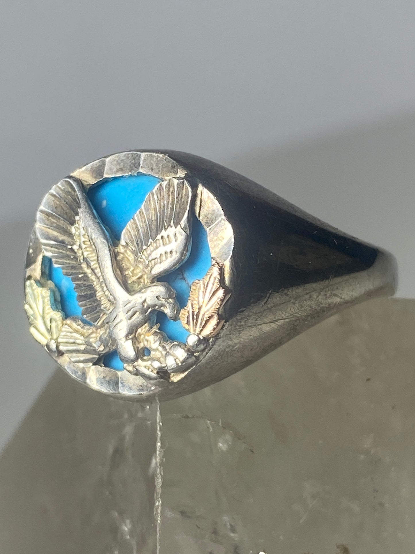 Black Hills Gold ring Eagle band sterling silver women men