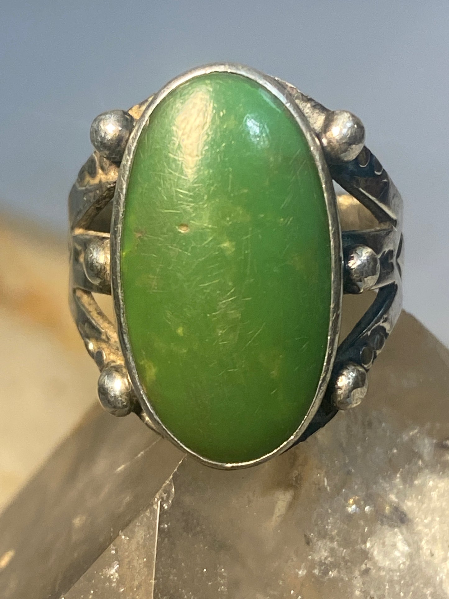 Green stone  ring arrows southwest sterling silver women girls