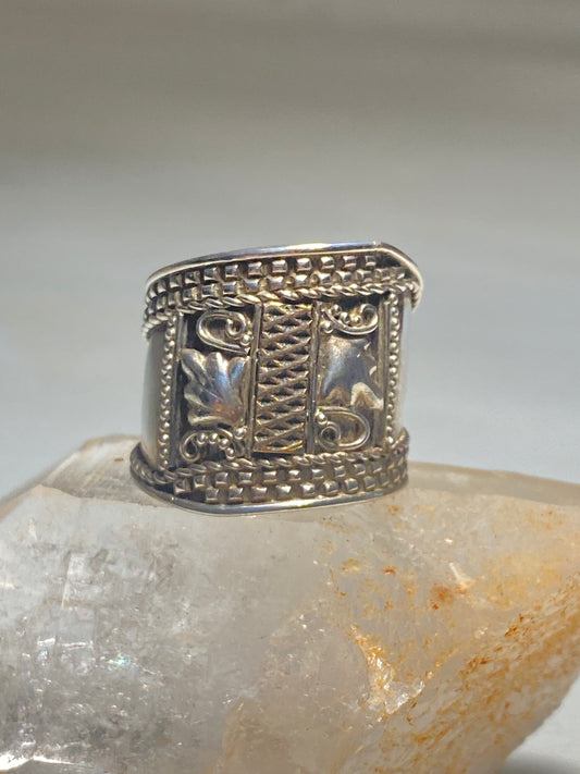 Cigar band size 8 wide leaves band sterling silver women girls