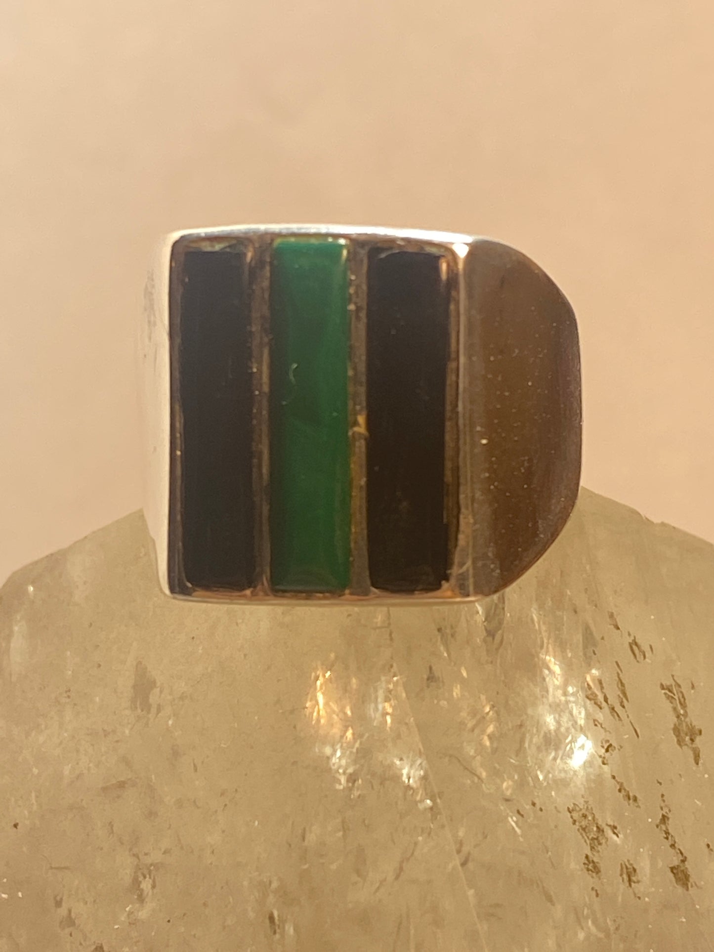 Black ring size 10.75 green band southwest sterling silver men