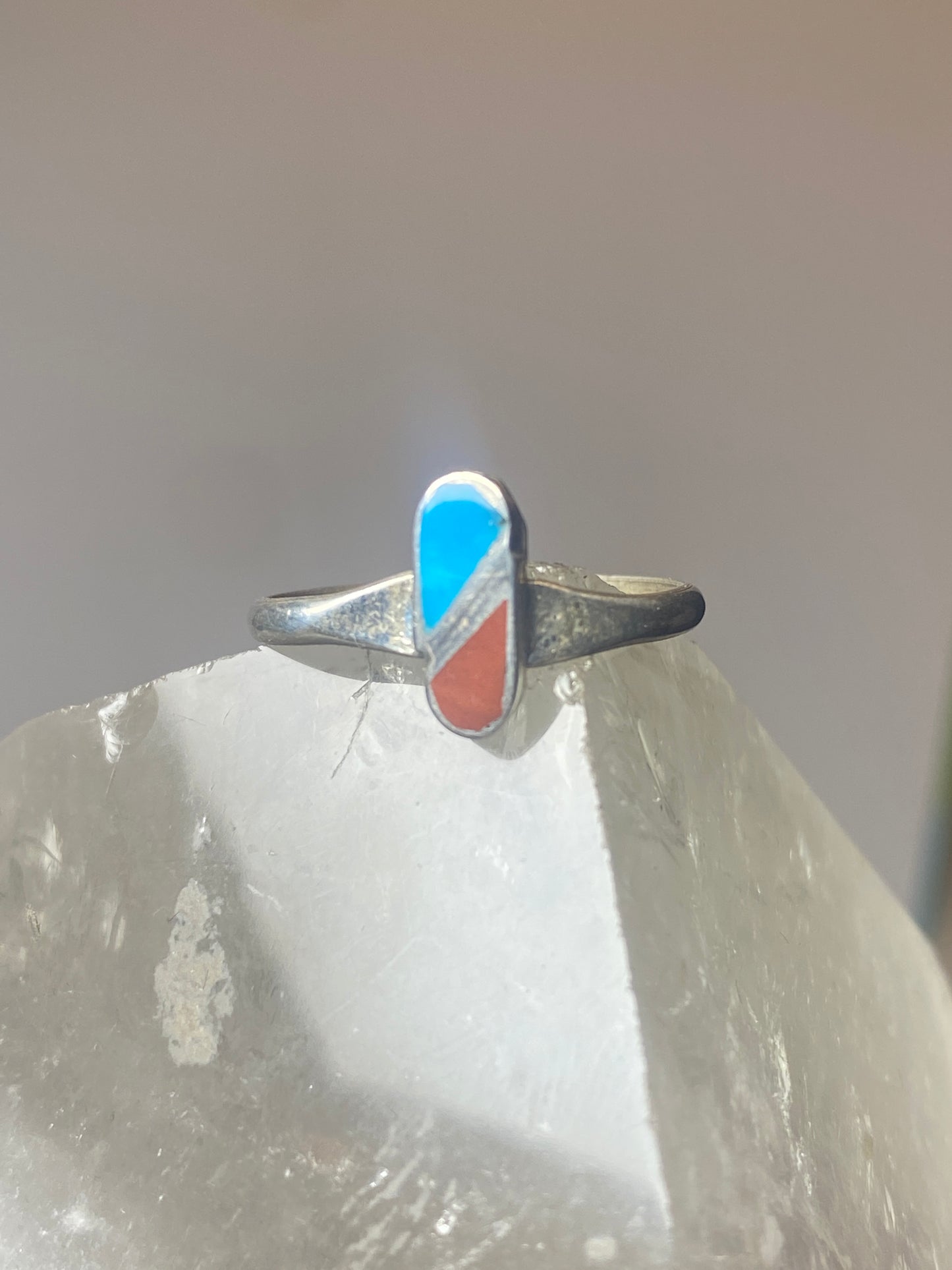Turquoise coral ring southwest  sterling silver women girls n