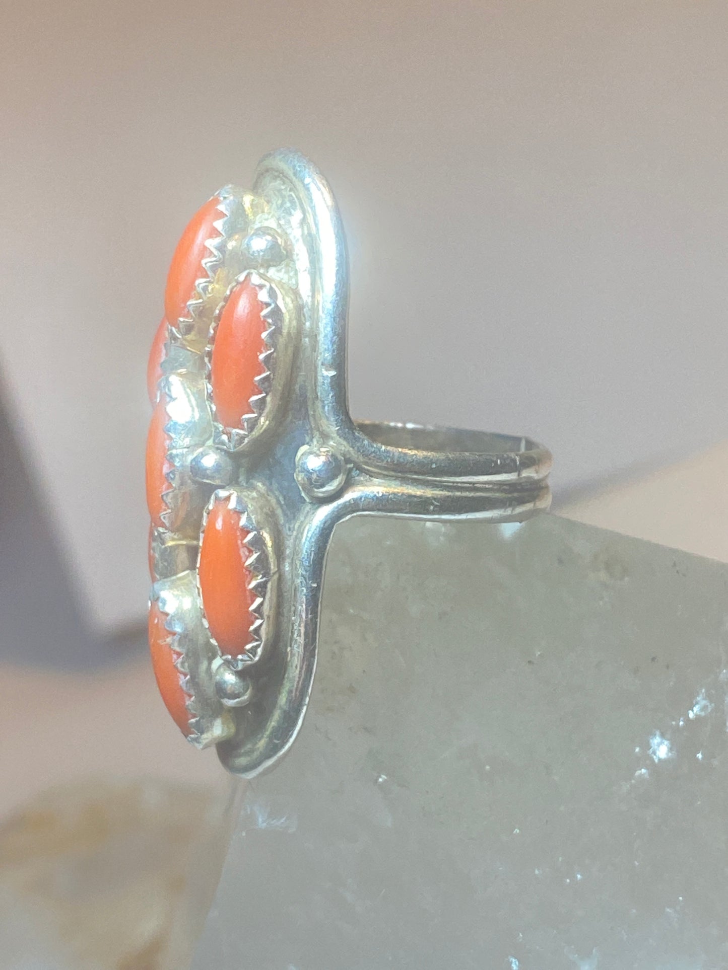 Zuni ring saddle sterling silver knuckle coral women girls