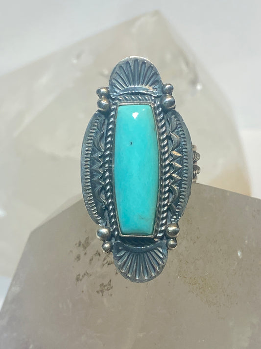 Turquoise ring long Navajo M&R Calladitto sterling silver women girls