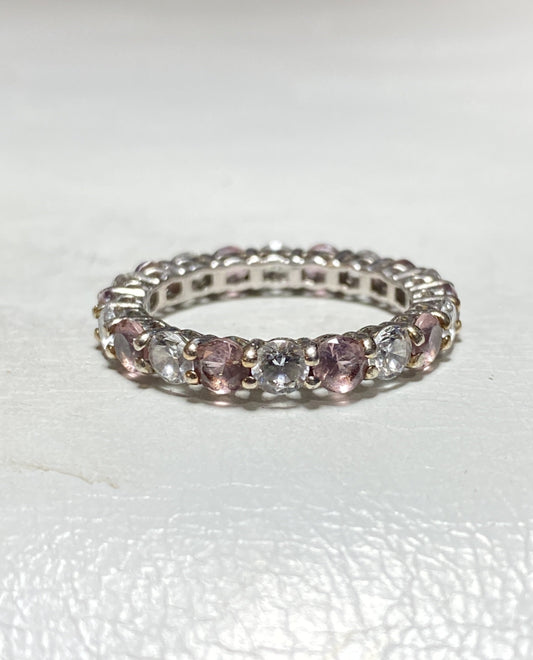Eternity band pink clear crystal stacker band ring sterling silver women girls
