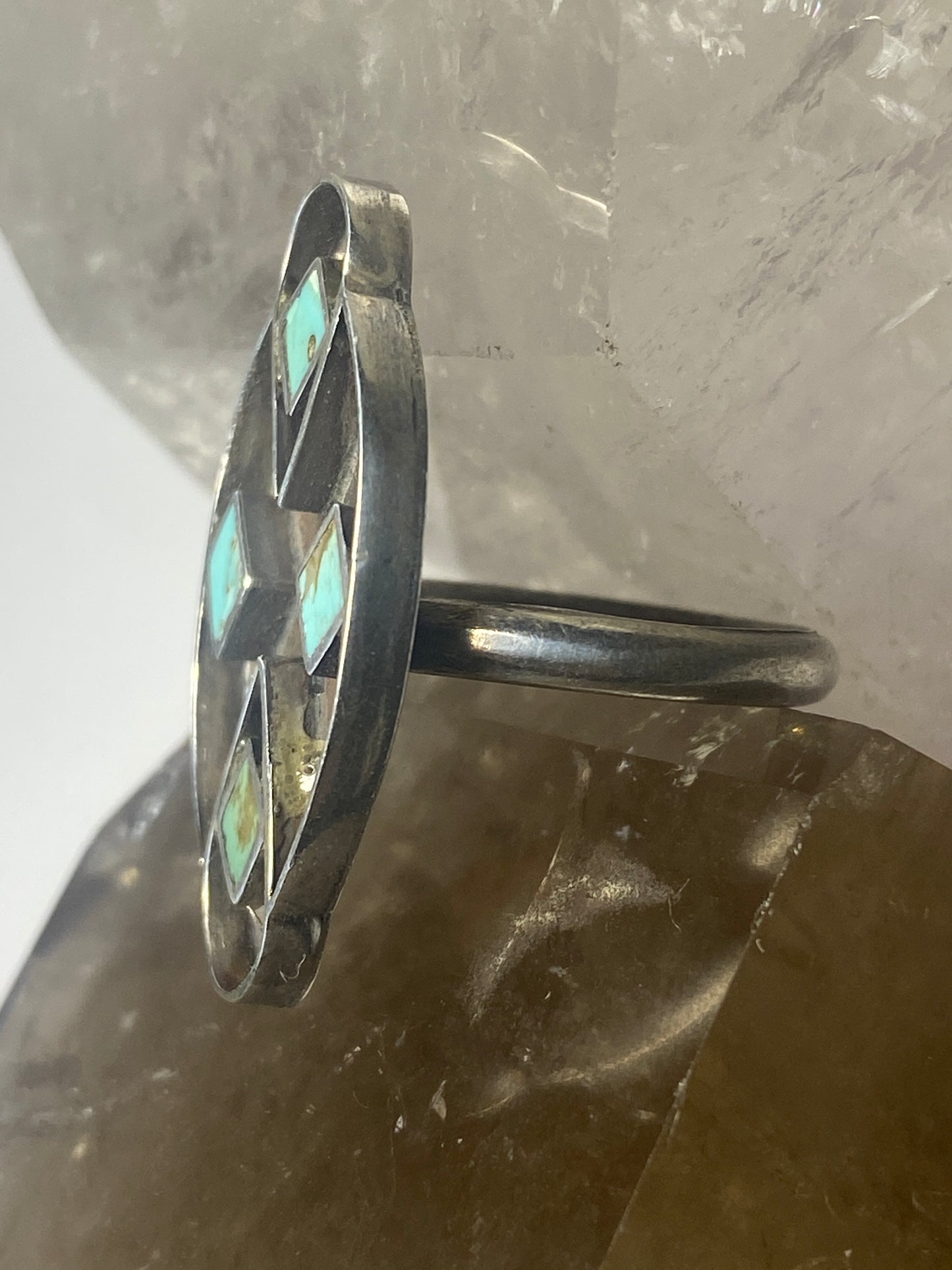 Long ring turquoise size 6.50 southwest sterling silver women girls v