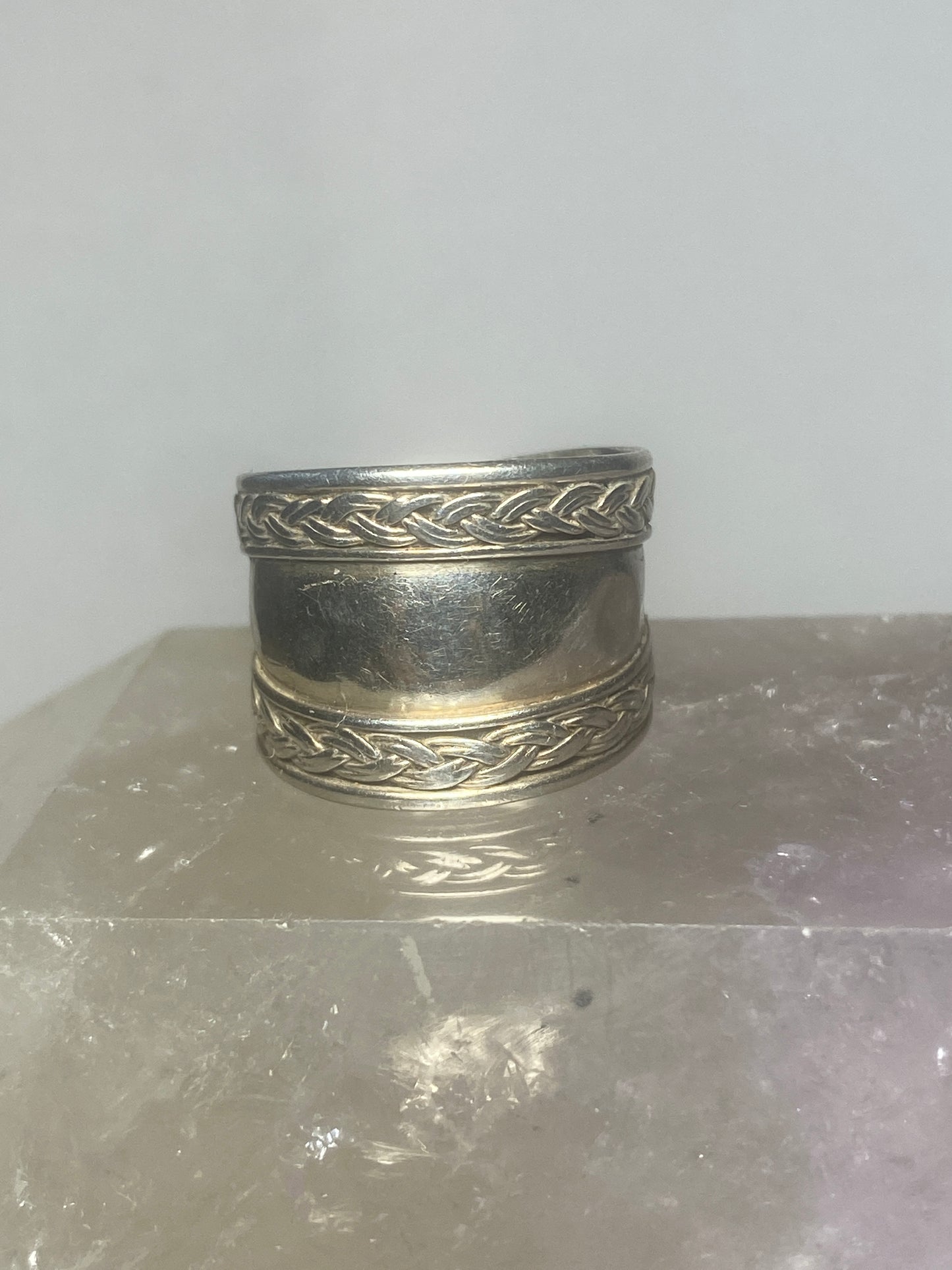 Cigar band size 7 wide rope design  ring sterling silver women girls