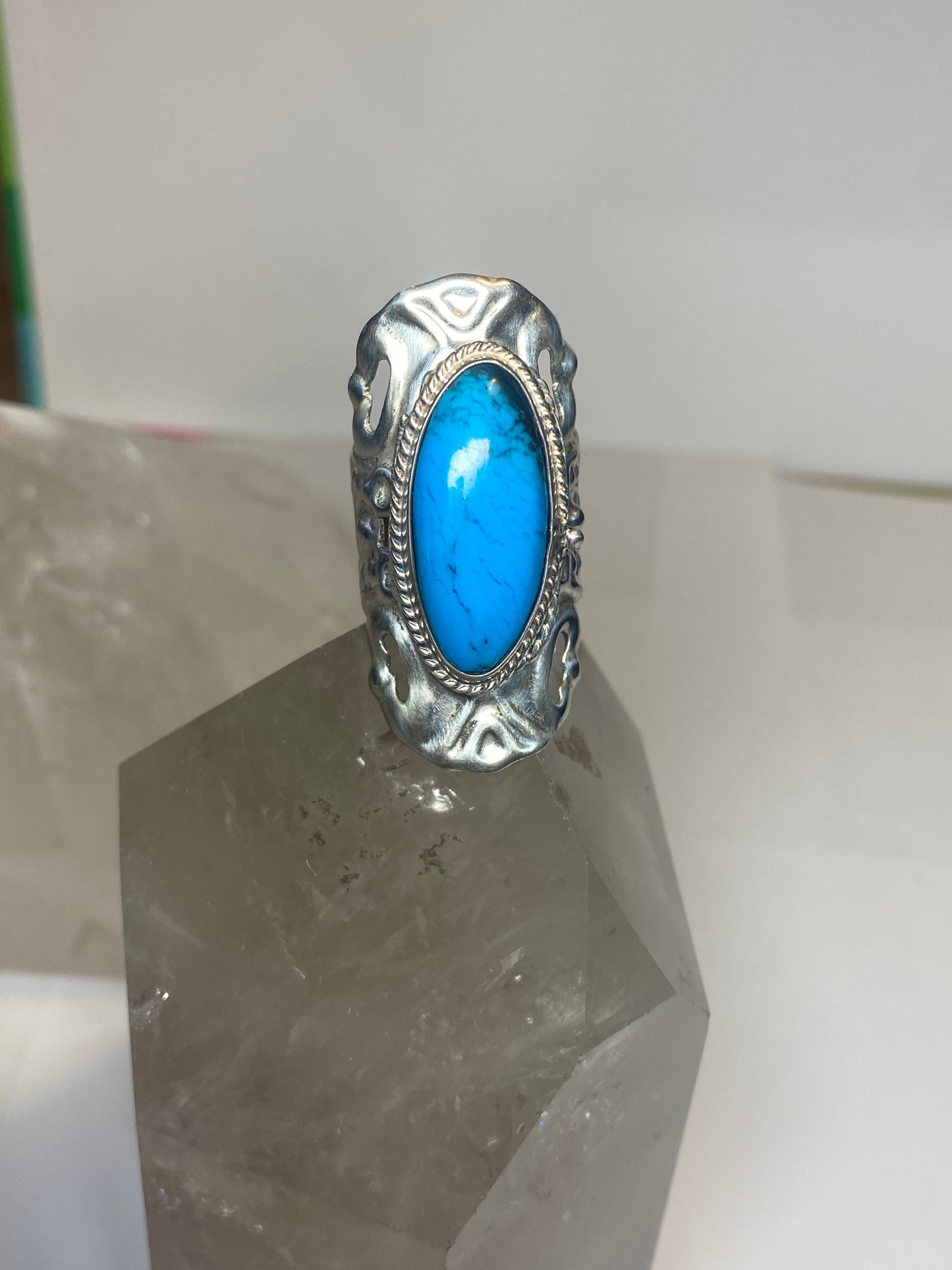 Turquoise ring long poison Mexico sterling silver women
