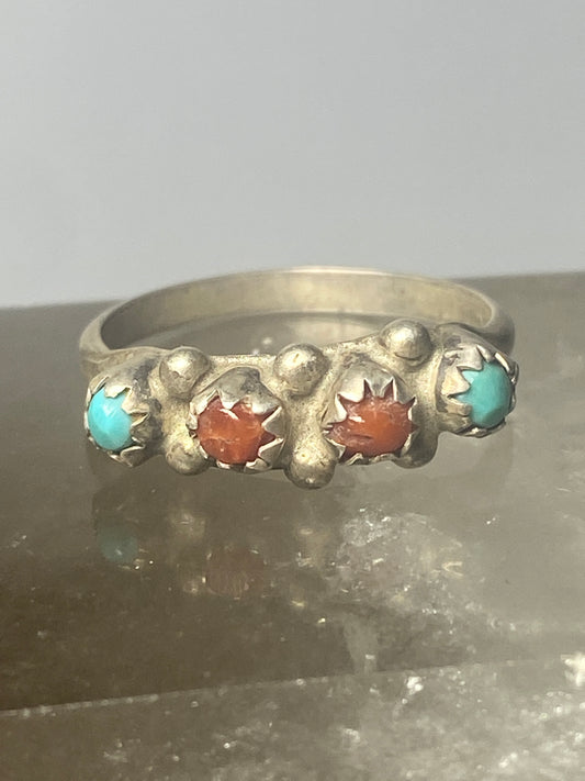 Coral turquoise ring stacker band southwest sterling silver women girls