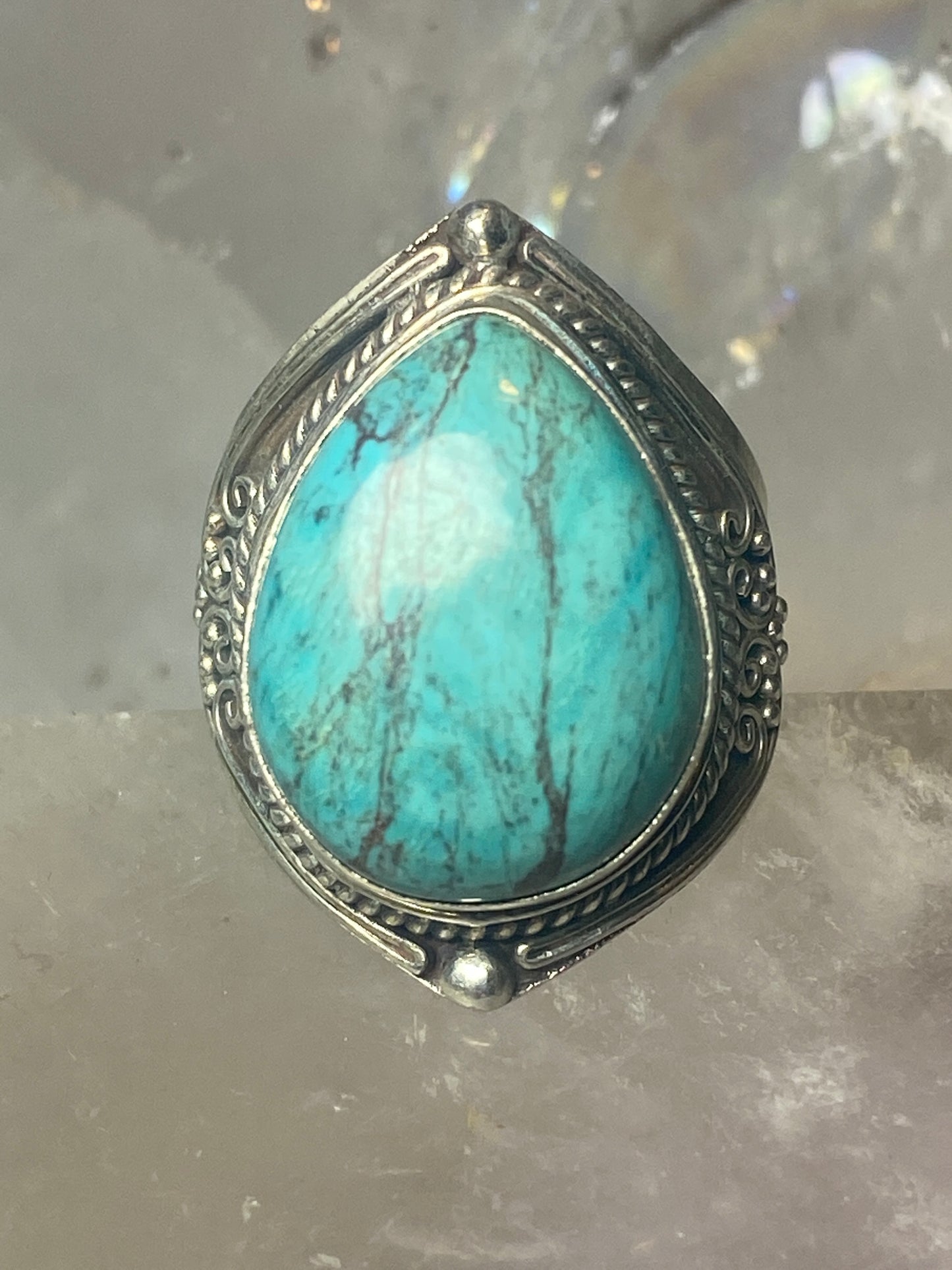 Turquoise ring boho cigar band sterling silver women men