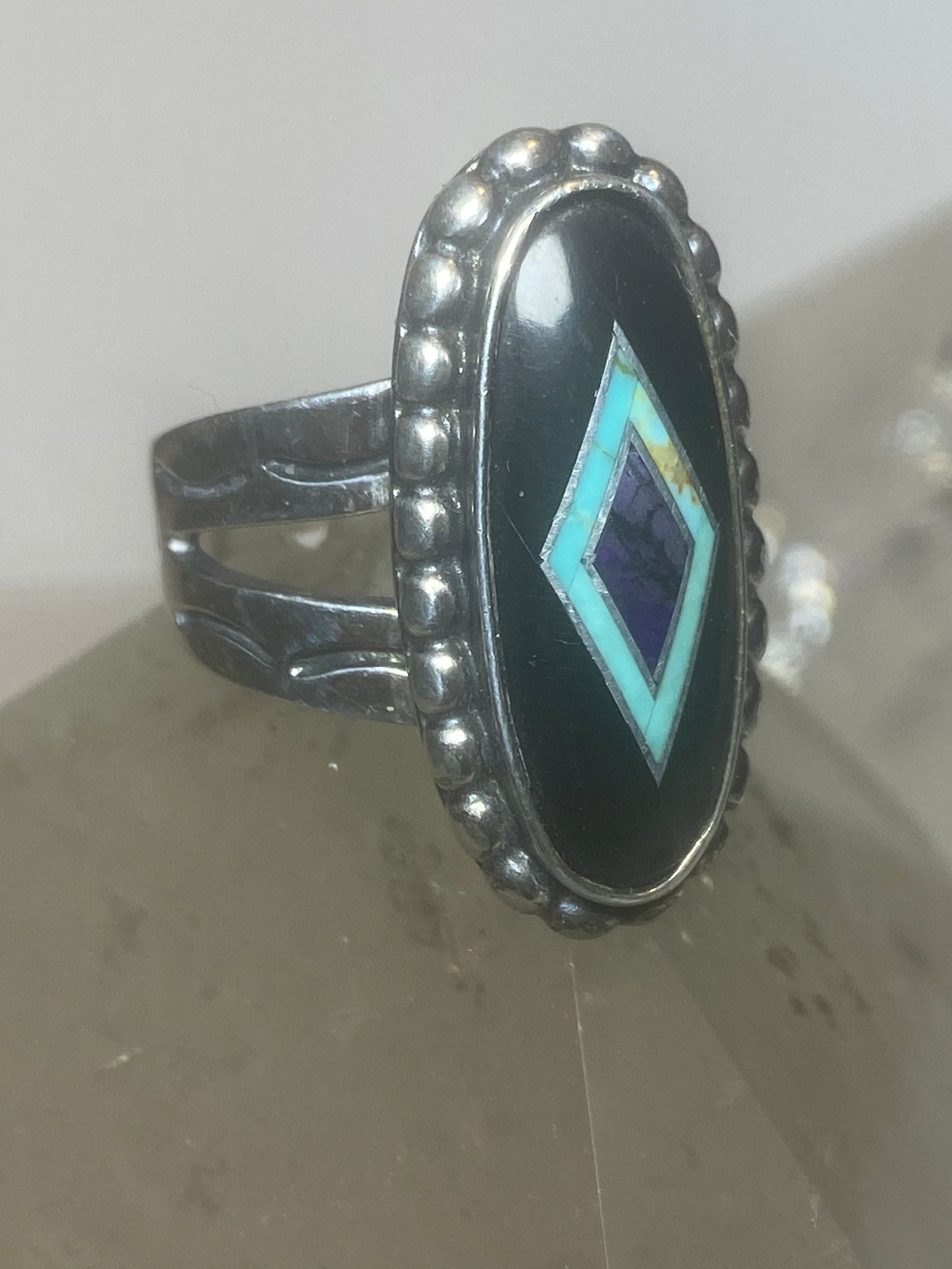 Turquoise ring onyx Carolyn Pollack Navajo sterling silver women
