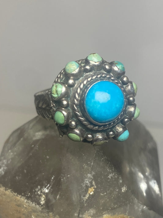 Poison ring size 6 turquoise Mexico sterling silver signed Kelly women