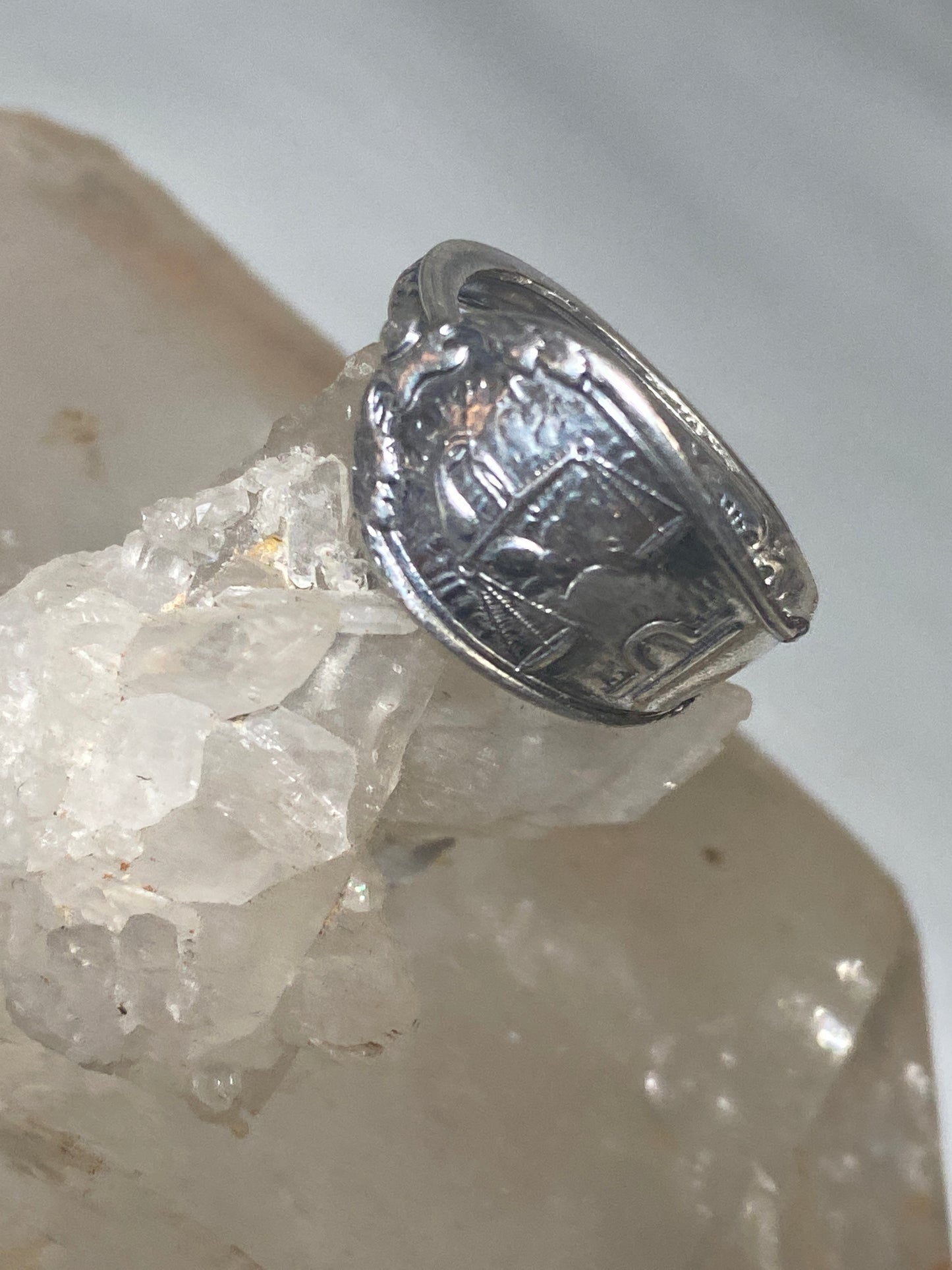 Libra spoon ring size 7.50 Scales of Justice lawyer Zodiac September birthday band sterling silver women adj