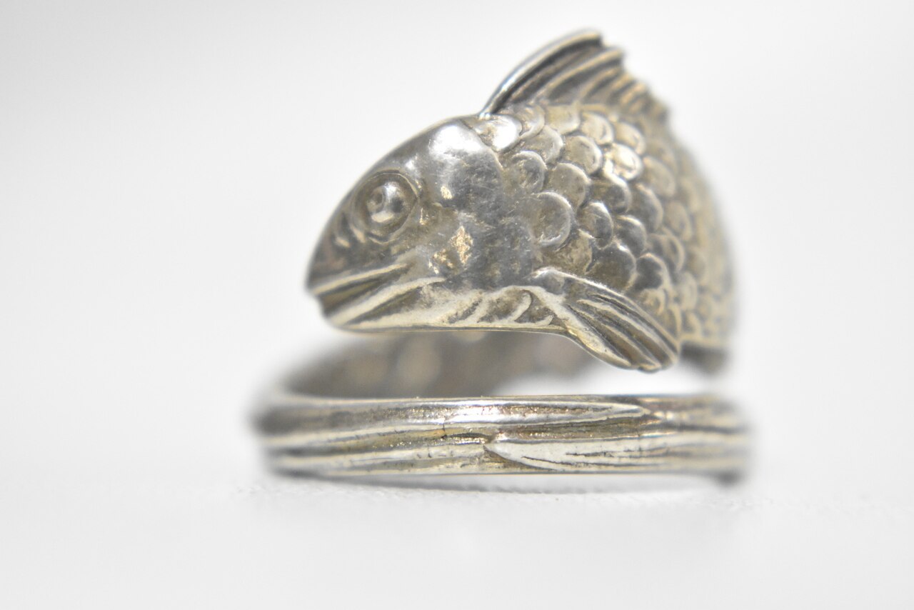 Fish Spoon Ring Fishermen Band Sterling Silver Men Women Size 8