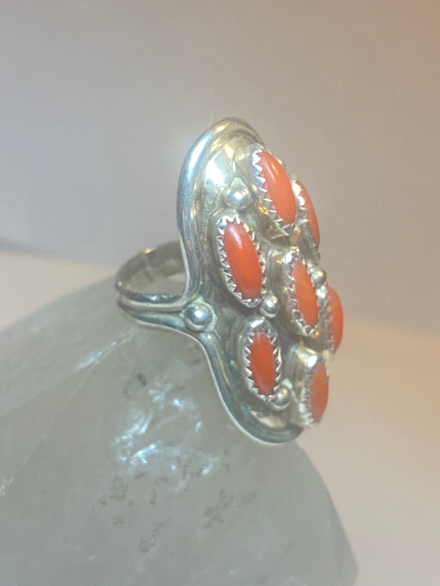 Zuni ring saddle sterling silver knuckle coral women girls