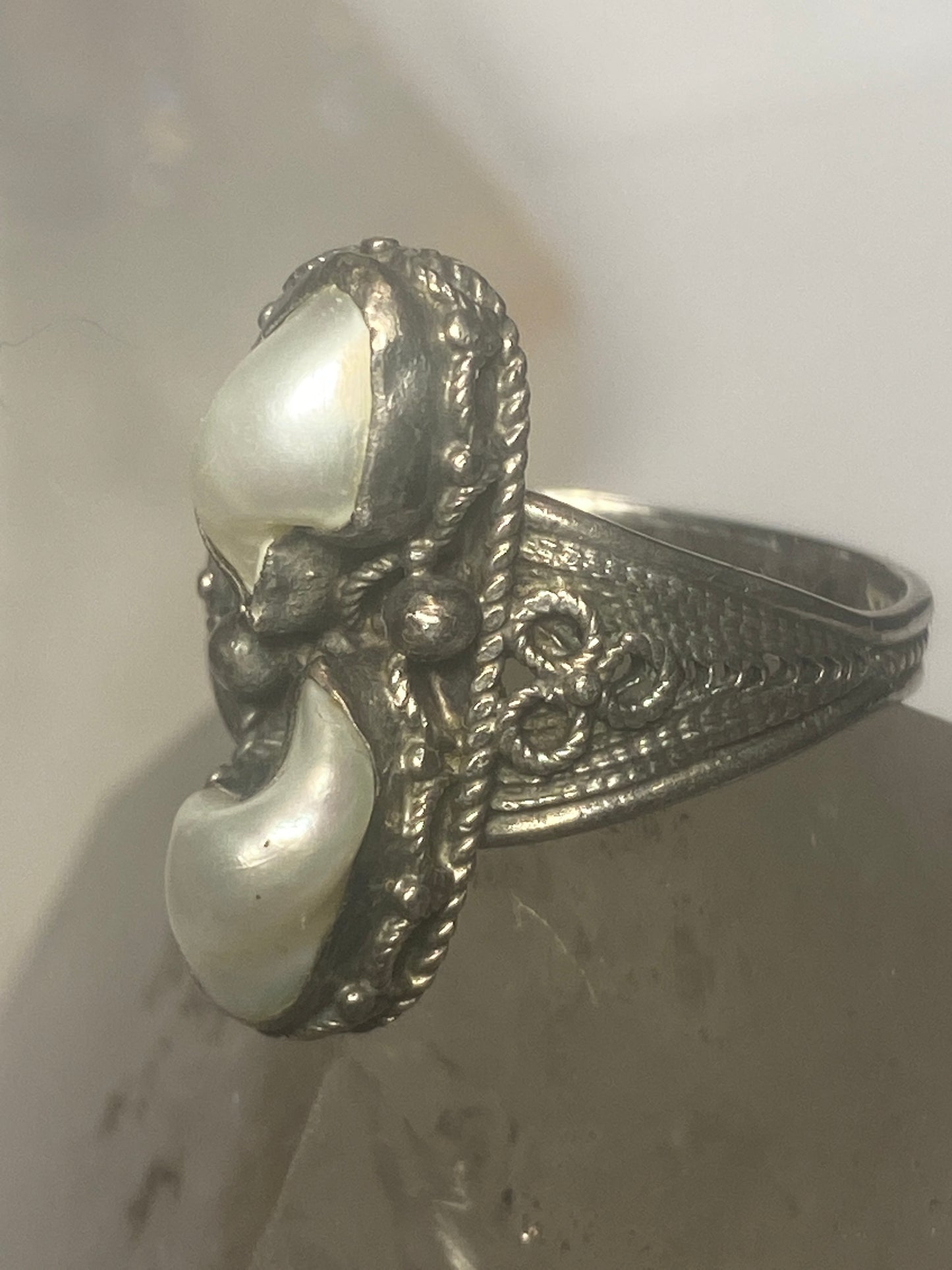 Pearl ring detailed design on band boho  sterling silver women girls