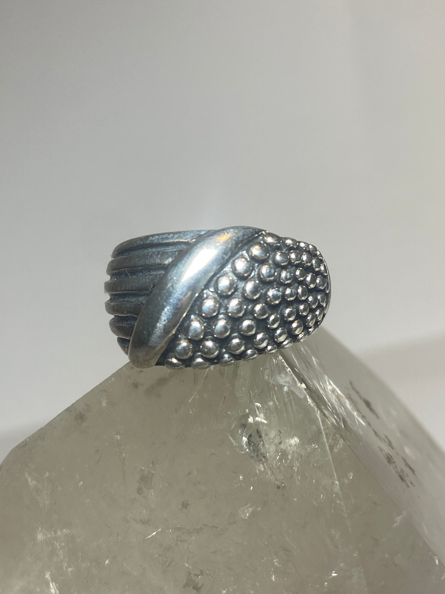 Dome ring cigar beaded  band sterling silver women girls