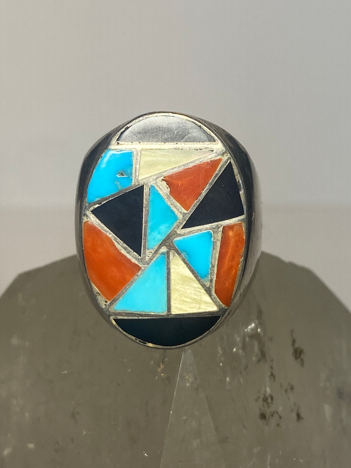 Turquoise ring Navajo coral onyx mop southwest sterling silver women men