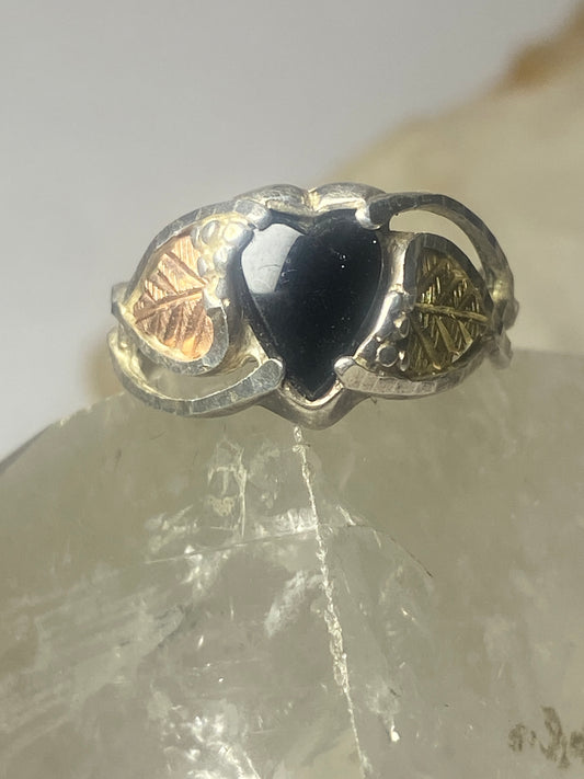 Black Hills Gold ring heart love leaves onyx sterling silver women girls