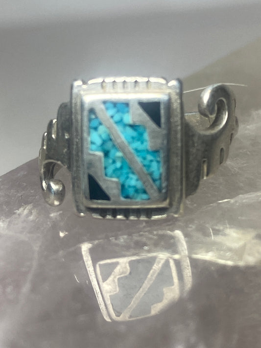 Turquoise chips ring southwest onyx band sterling silver women  girls