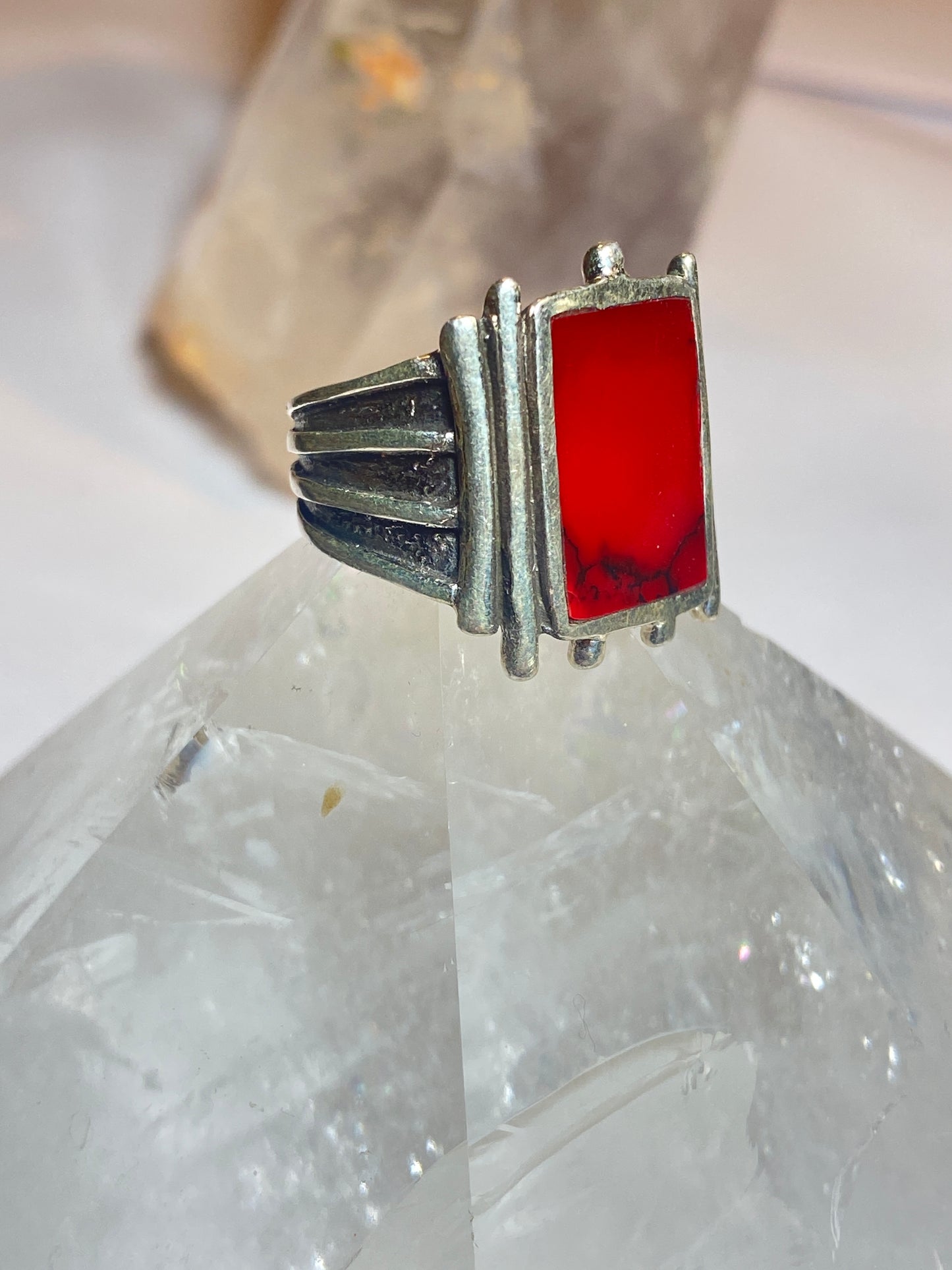 Red ring size 7.75 mid century sterling silver women men