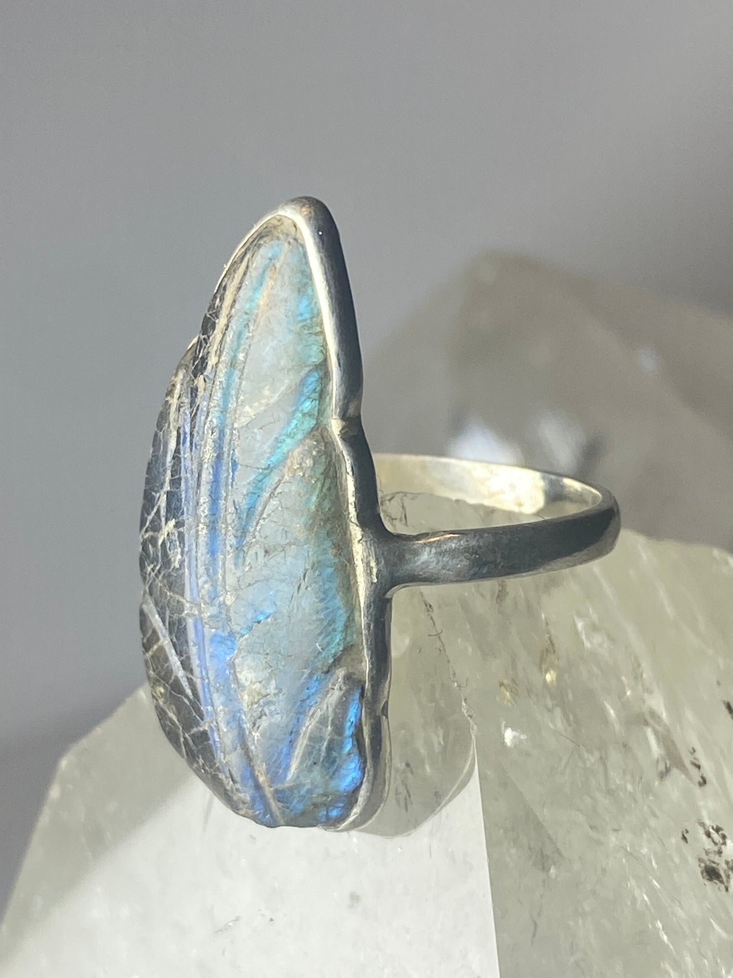 Labradorite leaf  ring  southwest sterling silver women